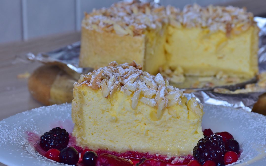 Bodenloser Käsekuchen in der Auflaufform gebacken